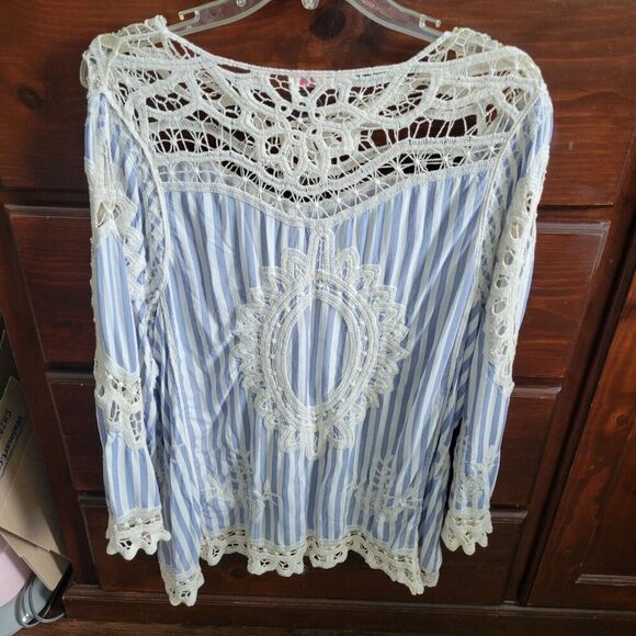 Fabulous MJ New York woman's boho top 100% Cotton No Sz Tag. Cottage Prarie Lace - Picture 4 of 12